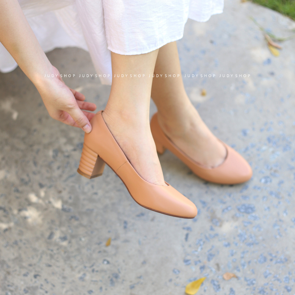 Giày công sở nữ - Giày gót vuông mũi tròn Moris 4 phân chất da lì