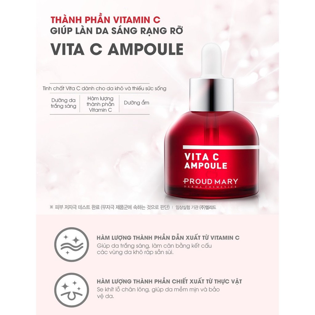 Tinh chất & Kem dưỡng trắng, mờ thâm sạm nám, chống Oxy hoá chứa Vitamin C, AHA, 3 Peptide Proud Mary