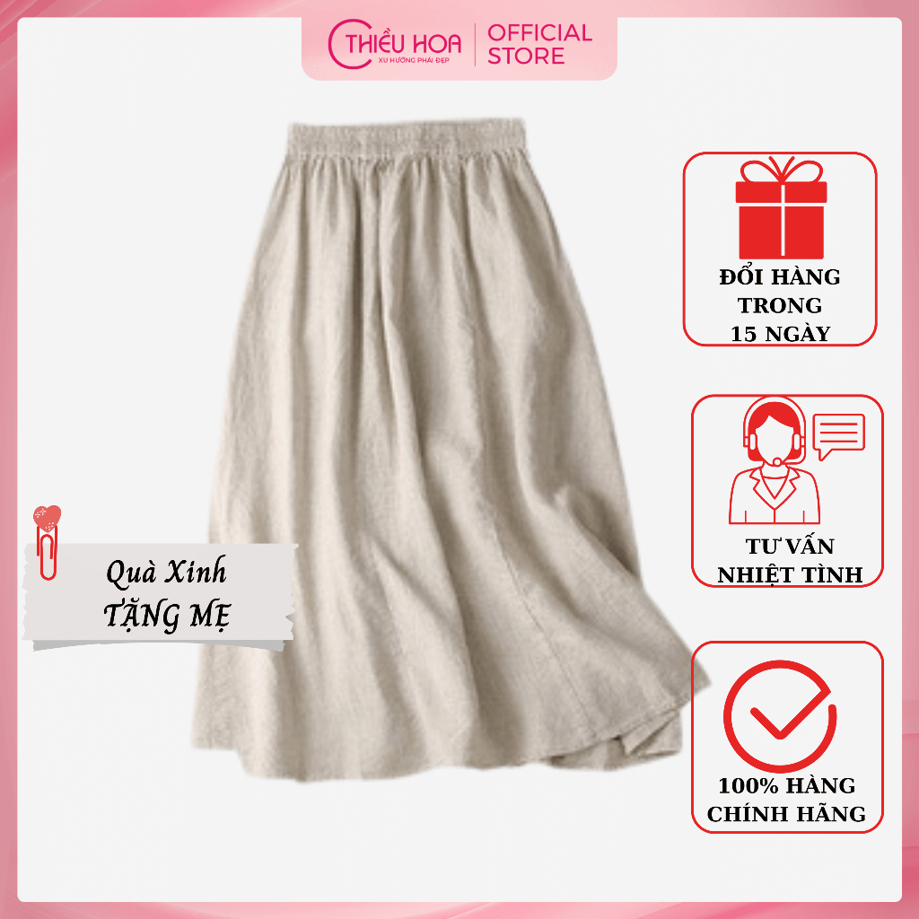 Chân váy thiết kế tặng mẹ trung niên siêu hách dáng, chất liệi Linen thoáng mát, mềm mại Thiều Hoa H0506