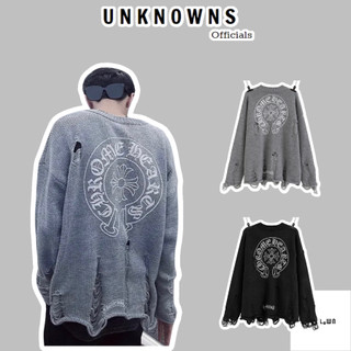 👑👑-Áo Sweater Len Chrom Heart Logo Knit,Áo Len CH rách chất len đan cao cấp