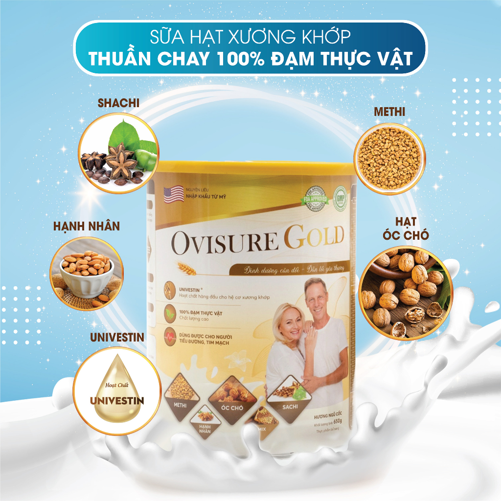 Sữa Hạt Xương Khớp Ovisure Gold 650g Chính Hãng, Sữa Hạt Thuần Chay Bổ Sung Canxi, Dinh Dưỡng Cho Người Bệnh Xương Khớp
