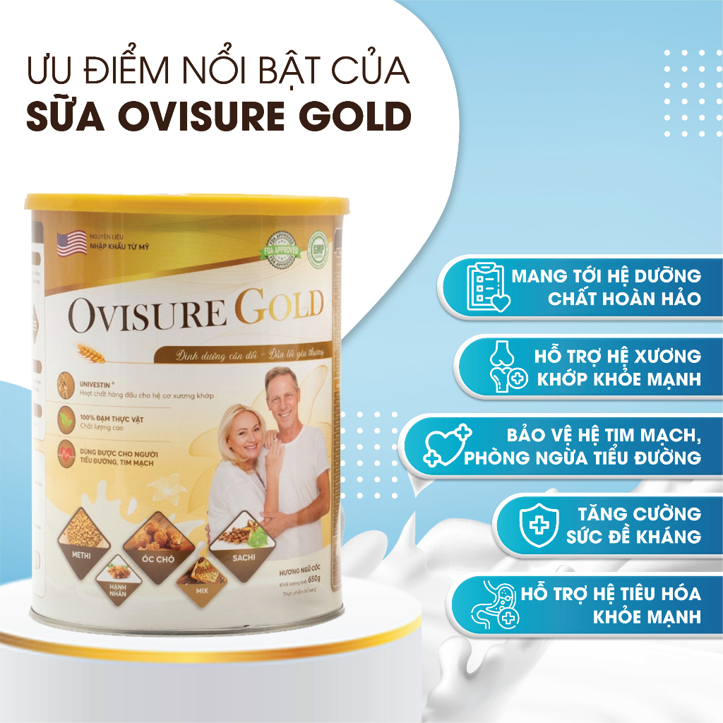 Sữa Hạt Xương Khớp Ovisure Gold 650g Chính Hãng, Sữa Hạt Thuần Chay Bổ Sung Canxi, Dinh Dưỡng Cho Người Bệnh Xương Khớp
