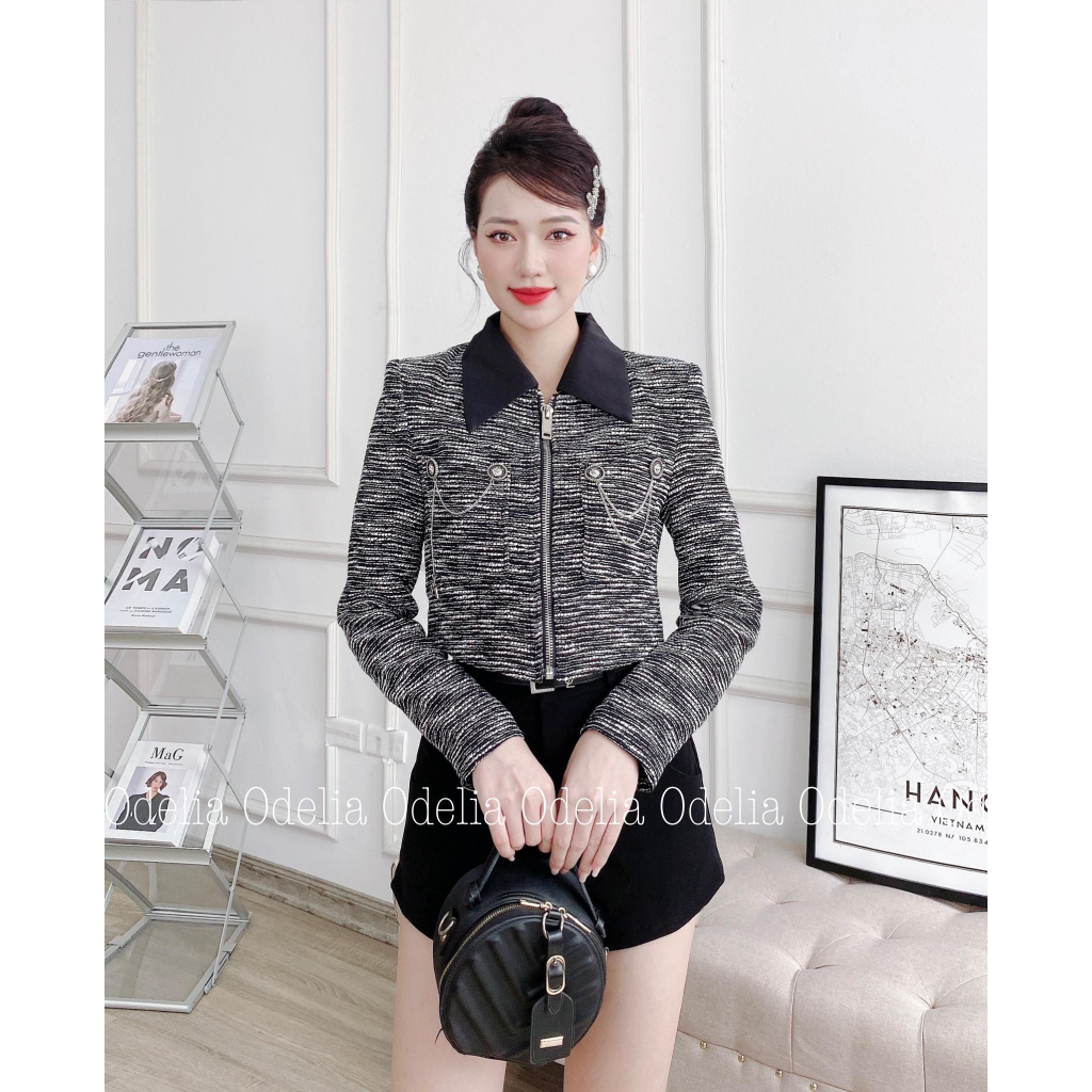 Áo khoác dạ tweed Odelia, khóa kéo - A7121