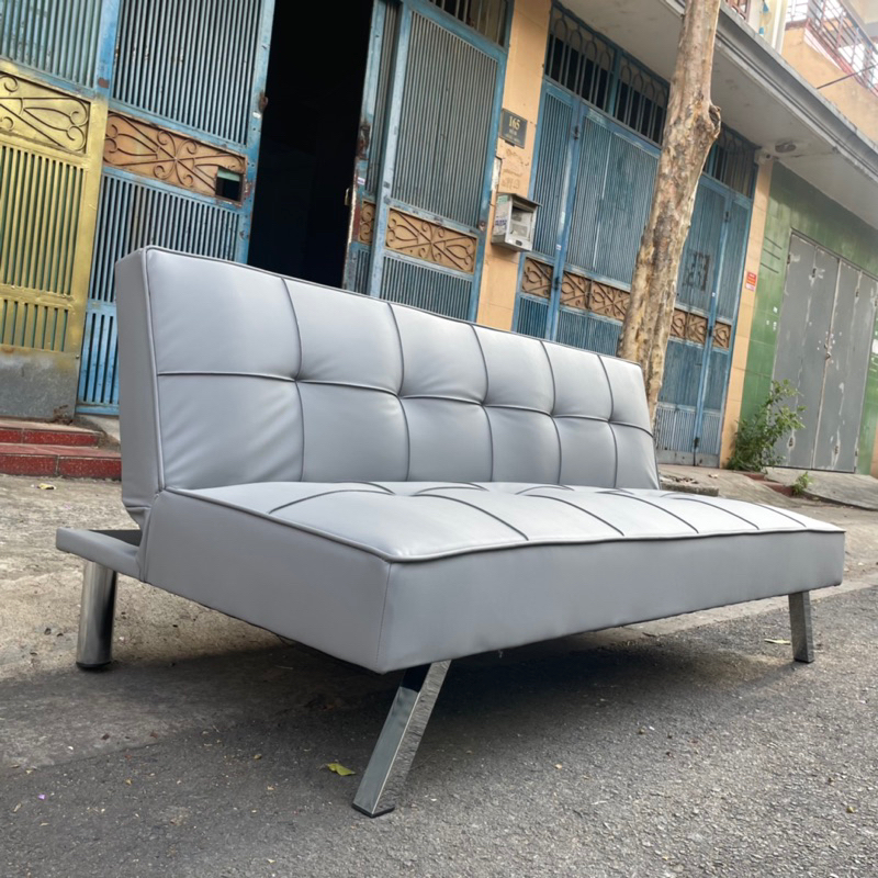 Ghế Sofa Giường  - Sofa Bed bọc da simili màu xám chân kim loại dài 1.7m