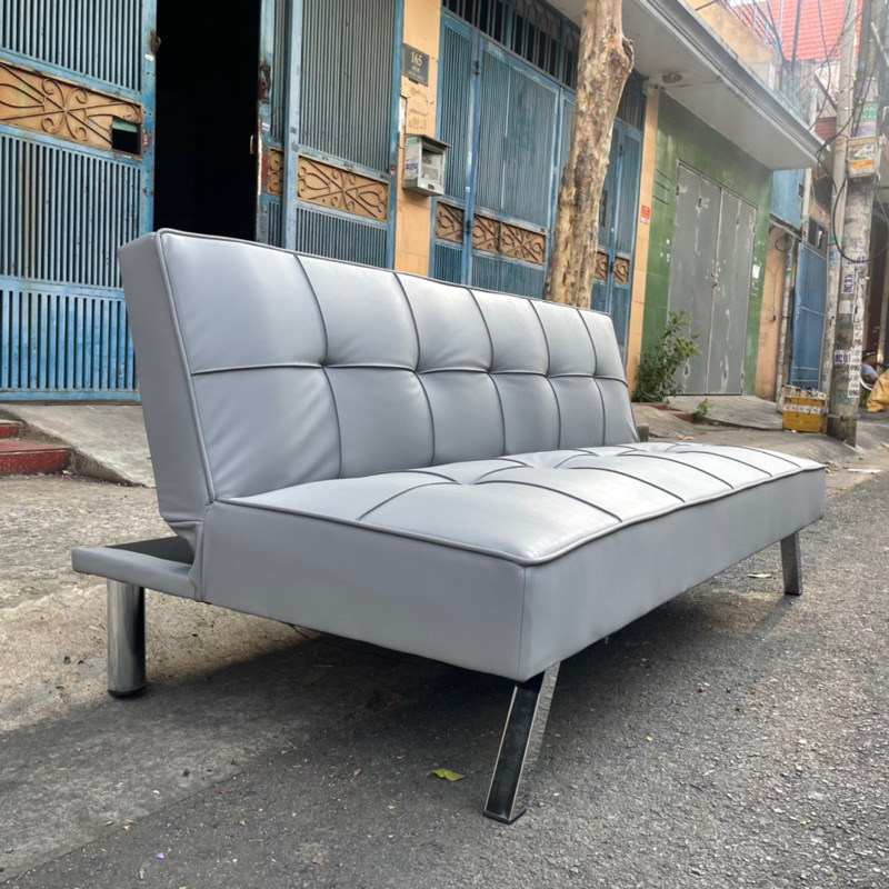 Ghế Sofa Giường  - Sofa Bed bọc da simili màu xám chân kim loại dài 1.7m