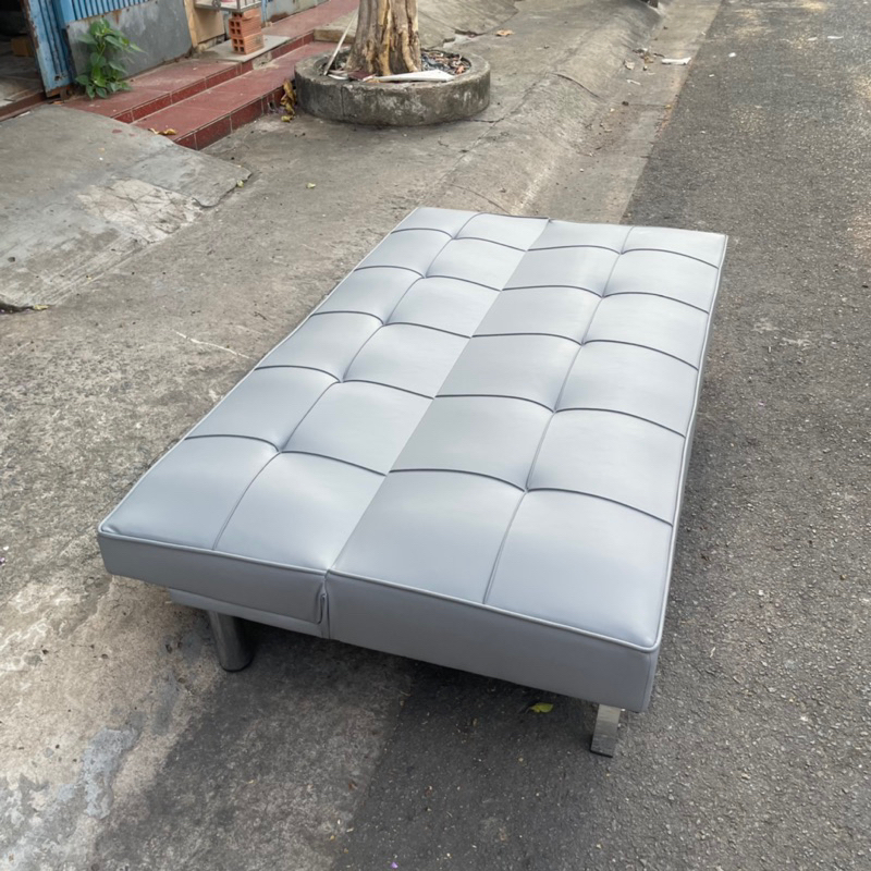 Ghế Sofa Giường  - Sofa Bed bọc da simili màu xám chân kim loại dài 1.7m