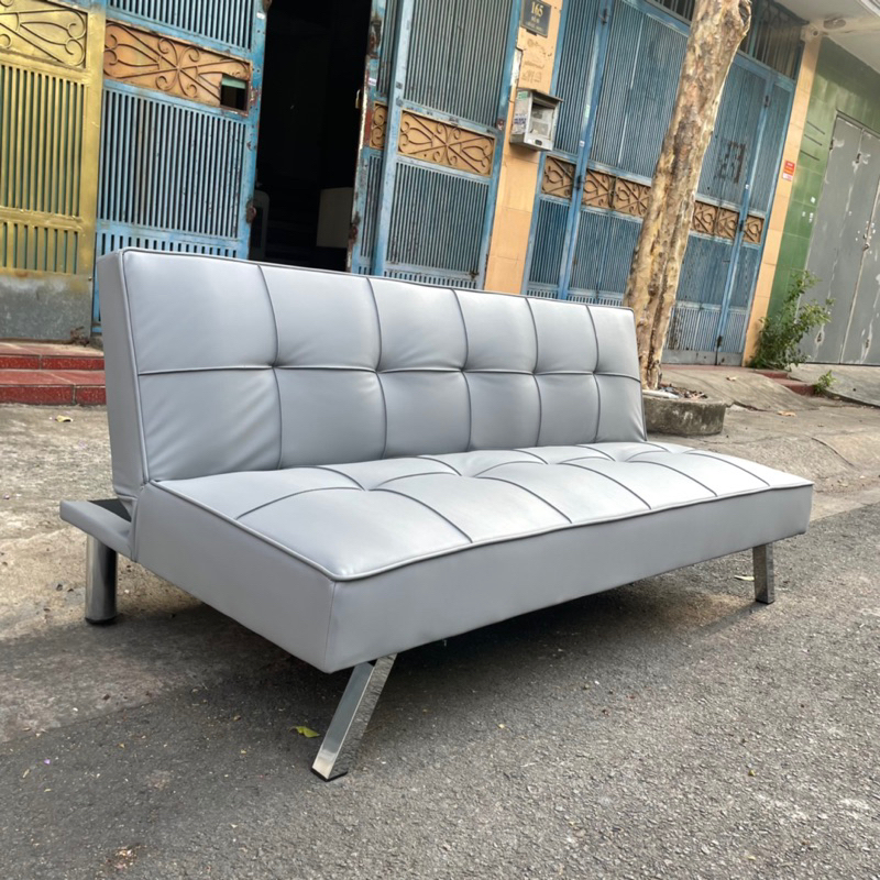 Ghế Sofa Giường  - Sofa Bed bọc da simili màu xám chân kim loại dài 1.7m