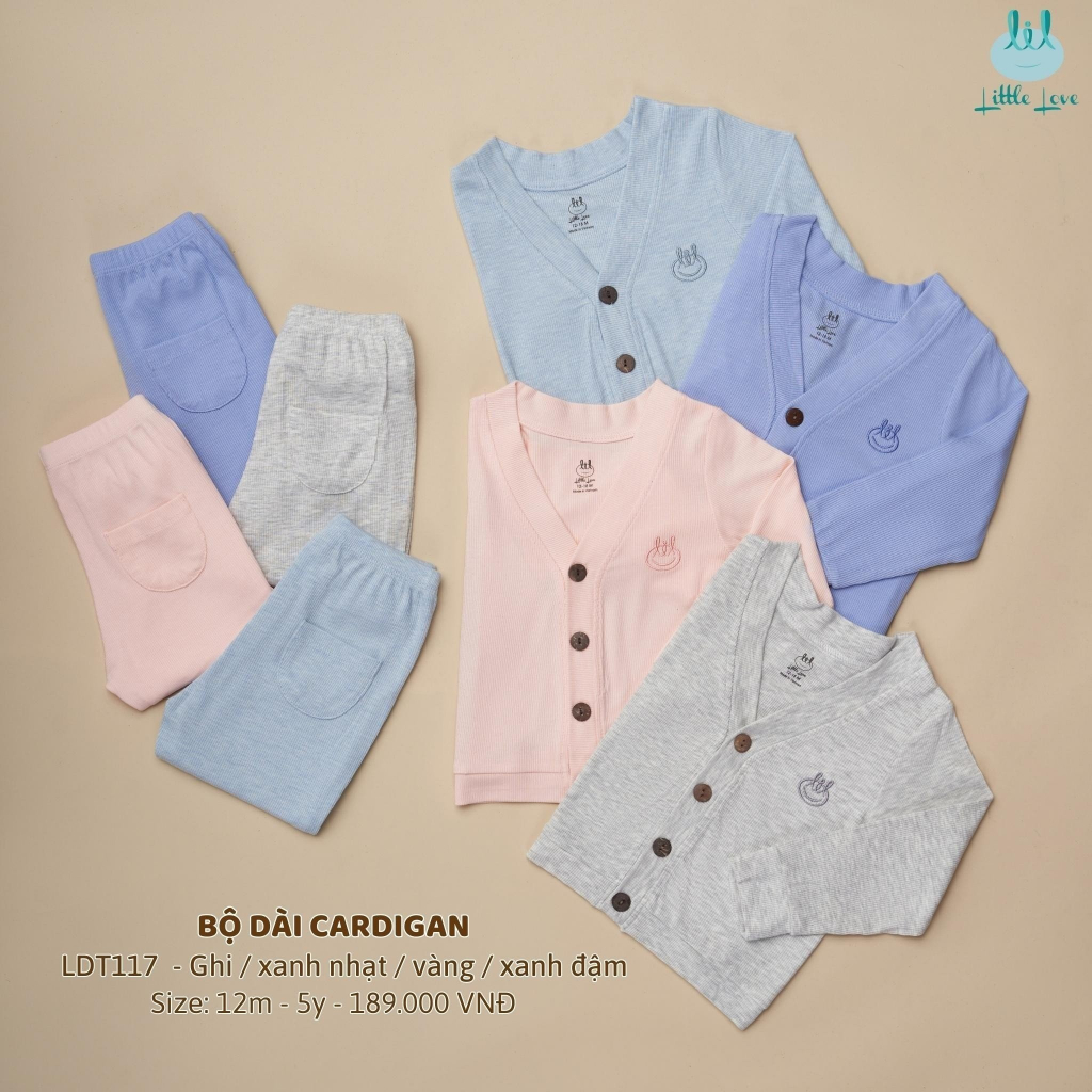 [Mã BMTTC60K giảm đến 60K đơn 50K] Bộ quần áo dài tay Cardigan dành cho bé LiL Little Love (LDT117)