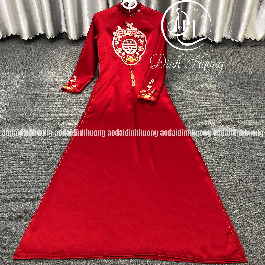 Áo dài cặp nam nữ Đinh Hương thêu tay họa tiết hỉ, áo dài cô dâu chú rể may sẵn