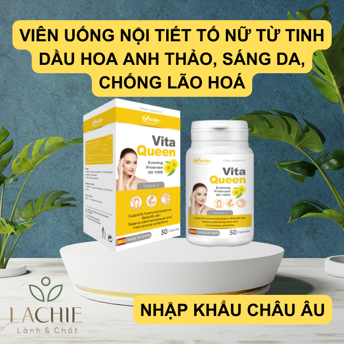 Viên Uống Nội Tiết Tố Nữ Từ Tinh Dầu Hoa Anh Thảo VitaQueen Nhập Khẩu Châu Âu Lọ 50 Viên