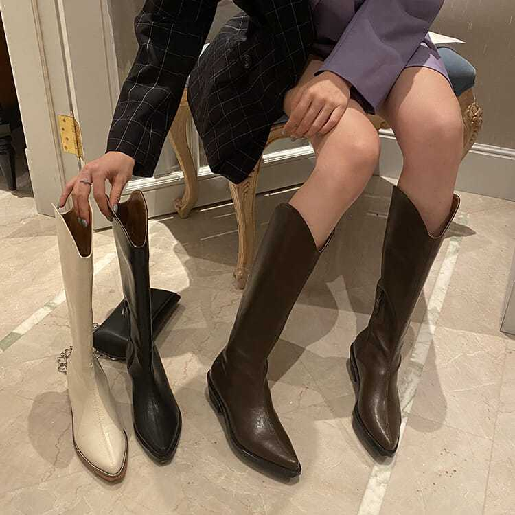 Bốt nữ cổ cao ống xẻ hack dài chân trẻ trung hot trend / Cowboy boots