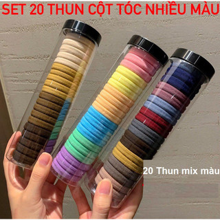 Set 20 thun buộc tóc trơn mix nhiều màu dễ thương, thun cột tóc trơn, thun tóc style hàn quốc