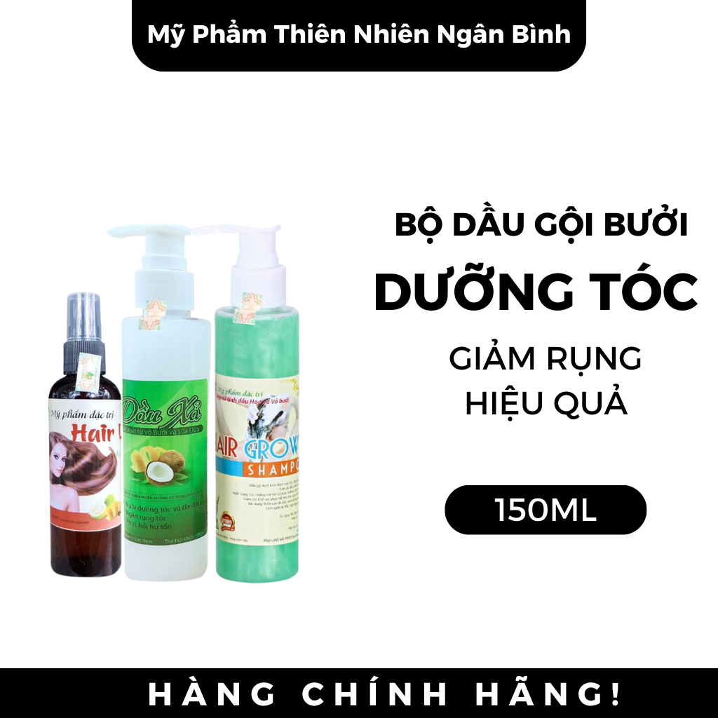 Bộ 3( tinh dầu bưởi+dầu gội bưởi+dầu xả bưởi) ngăn rụng tóc,kích thích mọc tóc,hói đầu Ngân Bình