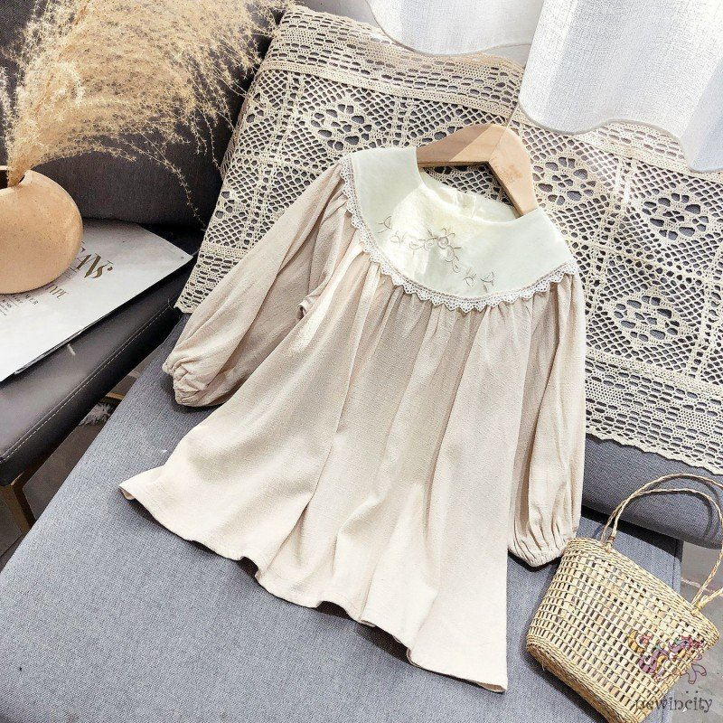 Đầm Công Chúa Thêu Hoa Phong Cách Hàn Quốc Xinh Xắn Cho Bé Gái . Chất Vải Cotton Mềm Mịn , Thấm Hút Mồ Hôi .