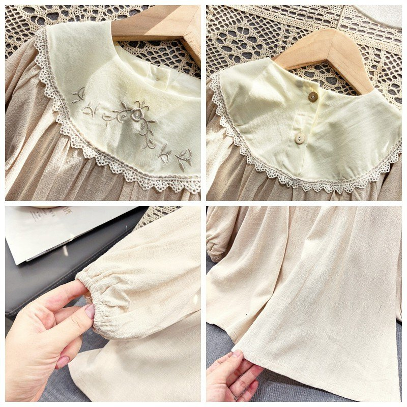 Đầm Công Chúa Thêu Hoa Phong Cách Hàn Quốc Xinh Xắn Cho Bé Gái . Chất Vải Cotton Mềm Mịn , Thấm Hút Mồ Hôi .