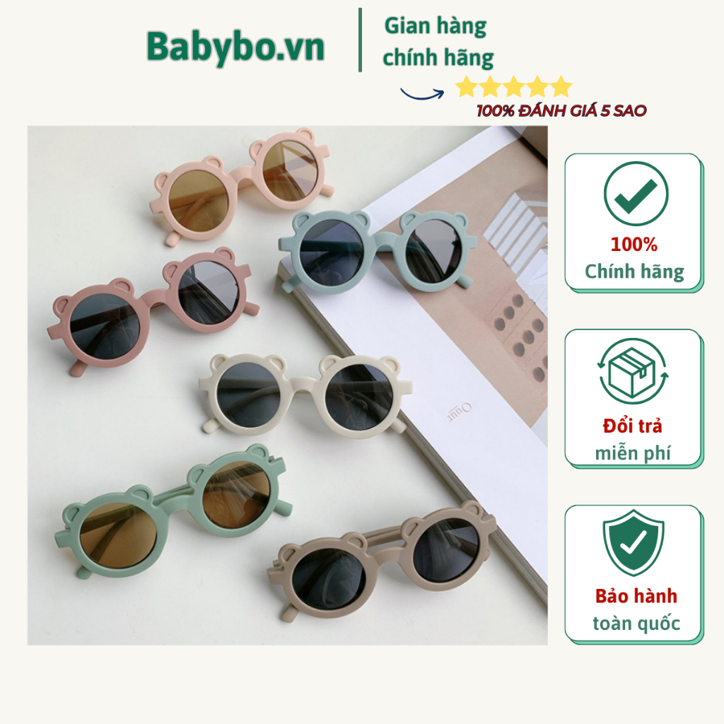 Kính râm Vintage thời trang gọng tròn hình gấu cho bé trai bé gái