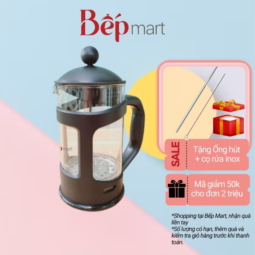 Bình pha cà phê Pháp LocknLock French Press LLG018 dung tích 800ml, chất liệu thủy tinh, - bepmart - hàng chính hãng