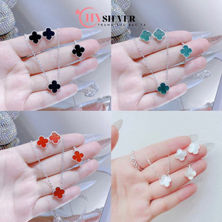 Bộ trang sức bạc nữ CHY SILVER cỏ 4 lá đen trắng xanh đỏ bạc thật