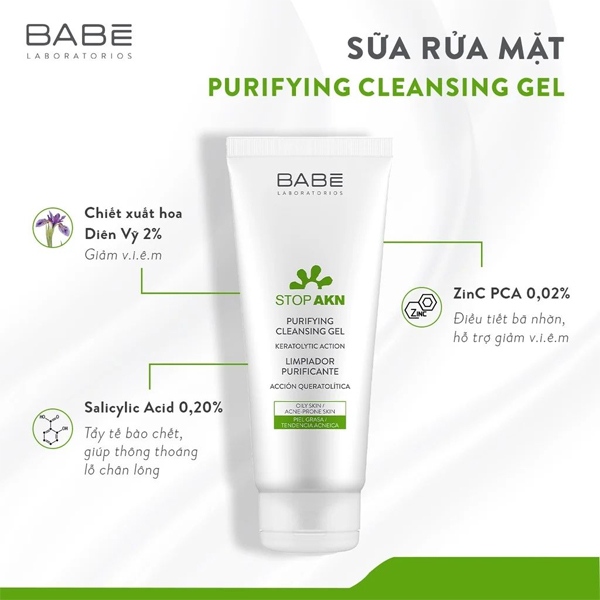 Gel Rửa Mặt Dịu Nhẹ Babe Stop AKN Purifying Cleansing Gel (200ml)