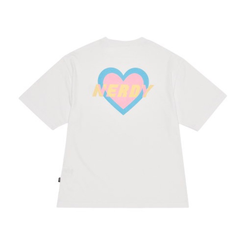 CHÍNH HÃNG - ÁO THUN NERDY NEON HEART T-SHIRT - ÁO THUN CỔ TRÒN MÀU TRẮNG TAY LỠ FORM ÁO TO