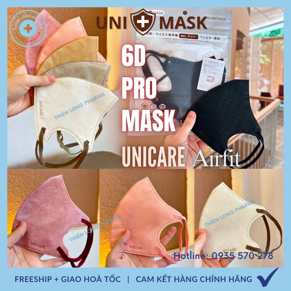 [Thùng 50 Cái] Khẩu trang 6D PRO MASK Airfit, khẩu trang 5D UNICARE phiên bản cao cấp chính hãng UNI MASK