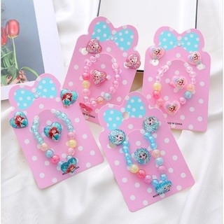 Set trang sức cho bé gái 4 chi tiết vòng tay, bông tai, nhẫn hoạt hình dễ thương