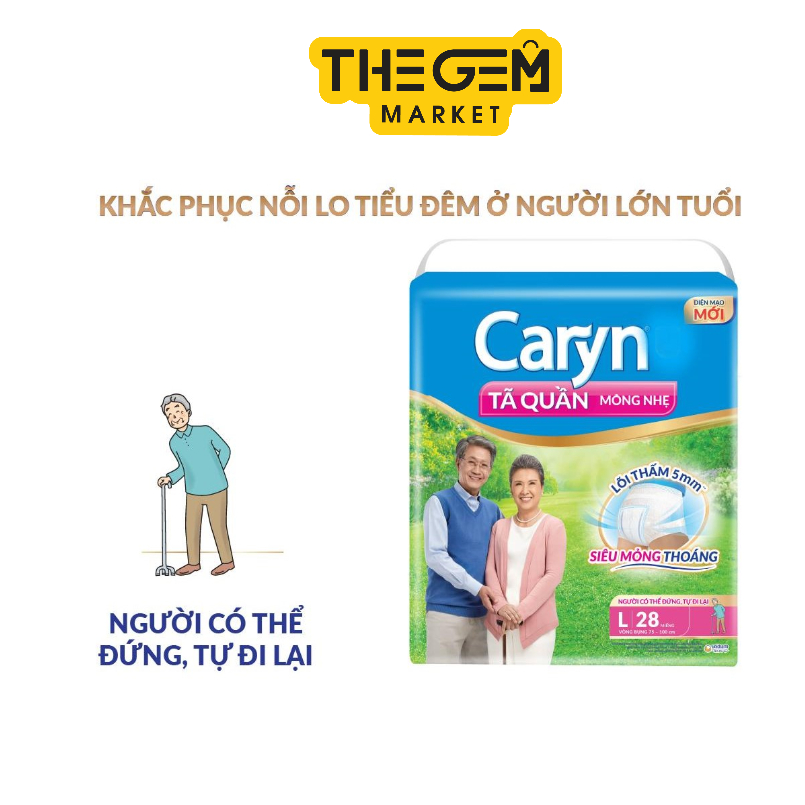 Tã Quần Người Lớn Caryn Siêu Thấm Dành Cho Người Hạn Chế Khả Năng Đi Lại Size M32/L28/XL24/XL12