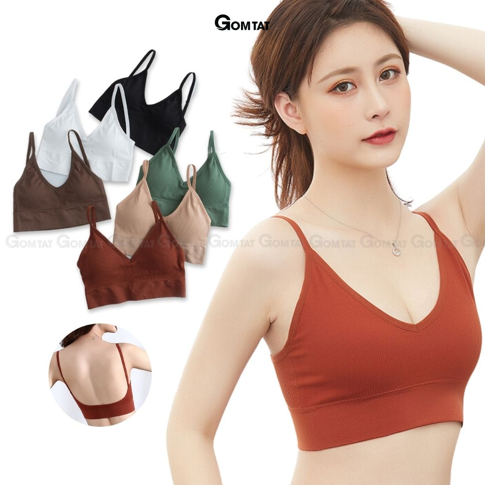 Áo Bra nữ thun GOMTAT gân tâm 2 dây mảnh nâng ngực, thoáng khí hở lưng chữ U gợi cảm - SA-367