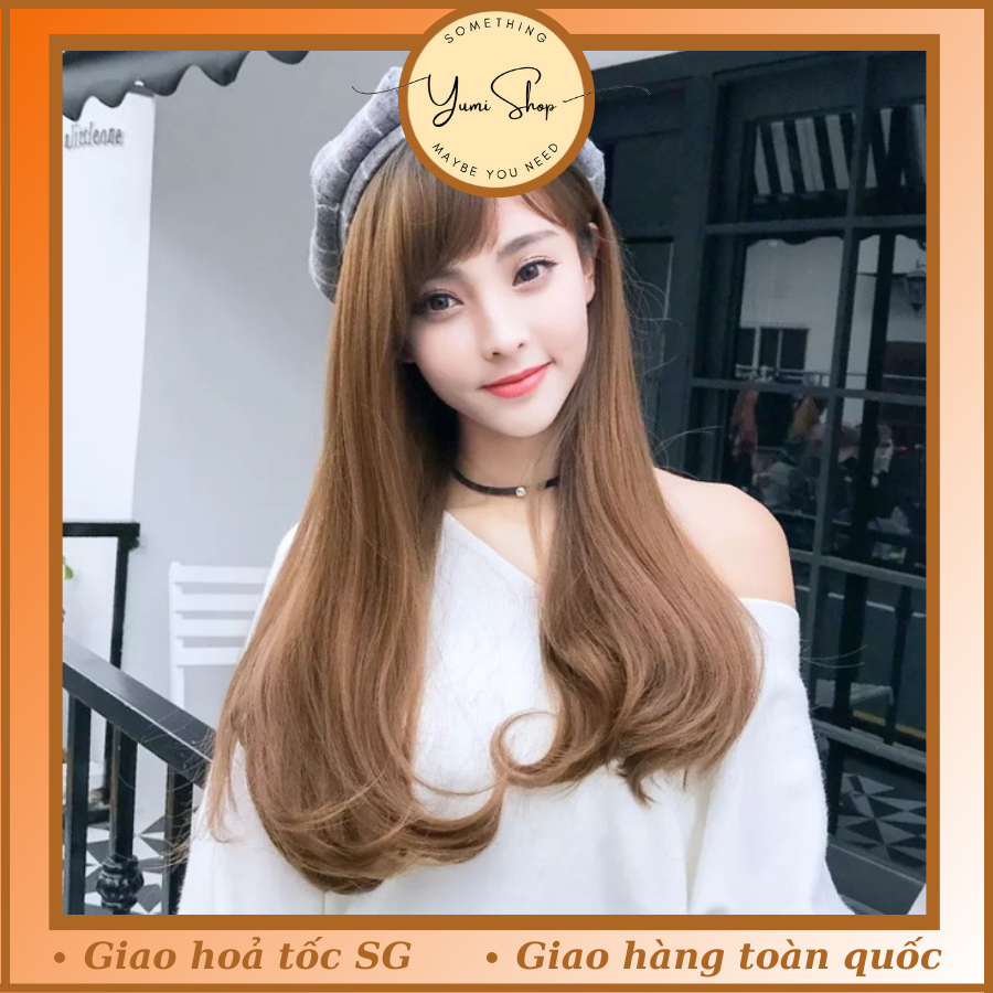 Tóc Giả Mái Xéo Xoăn Nhẹ Dịu Dàng Đội Nguyên Đầu Dễ Thương Trẻ Trung Tặng Lưới Trùm Tóc