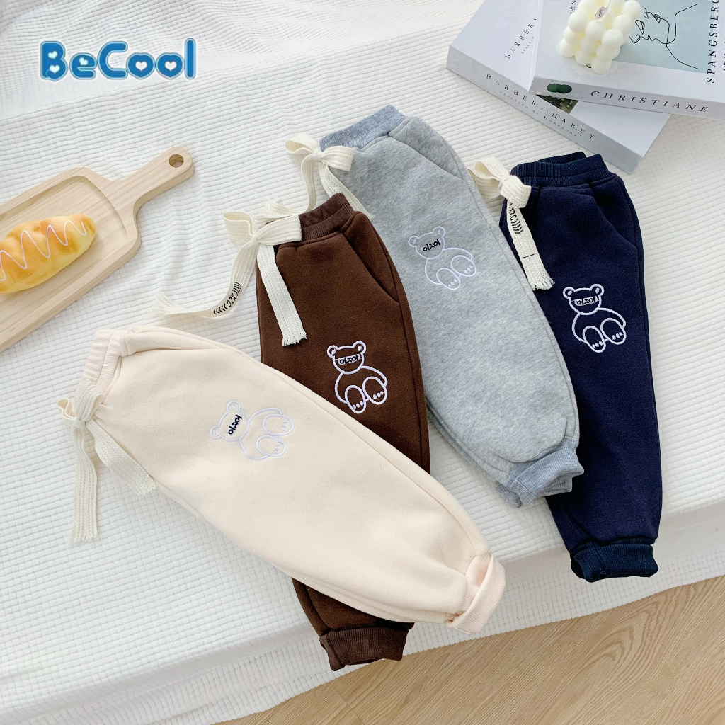 Quần Nỉ Bông Thêu Hình Gấu Xinh Cho Bé Trai _ Bé Gái Mặc Mùa Đông Cực Xinh, Quần Dài Cho Bé Từ 11-28kg MINKYSUN
