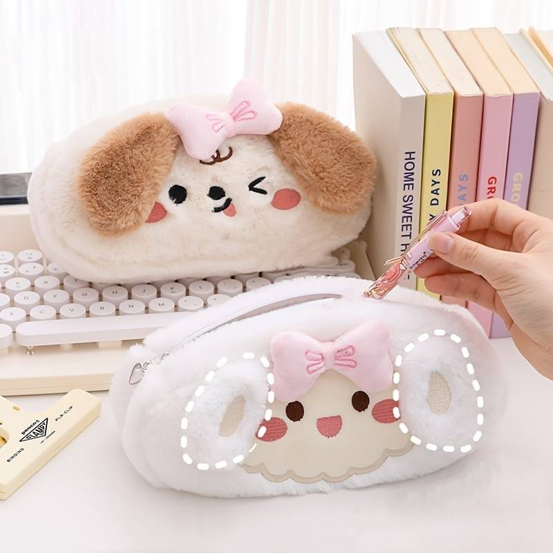 Túi đựng bút, Hộp bút học sinh lông cừu hình thú có tai siêu cute BAG U TBTAI996