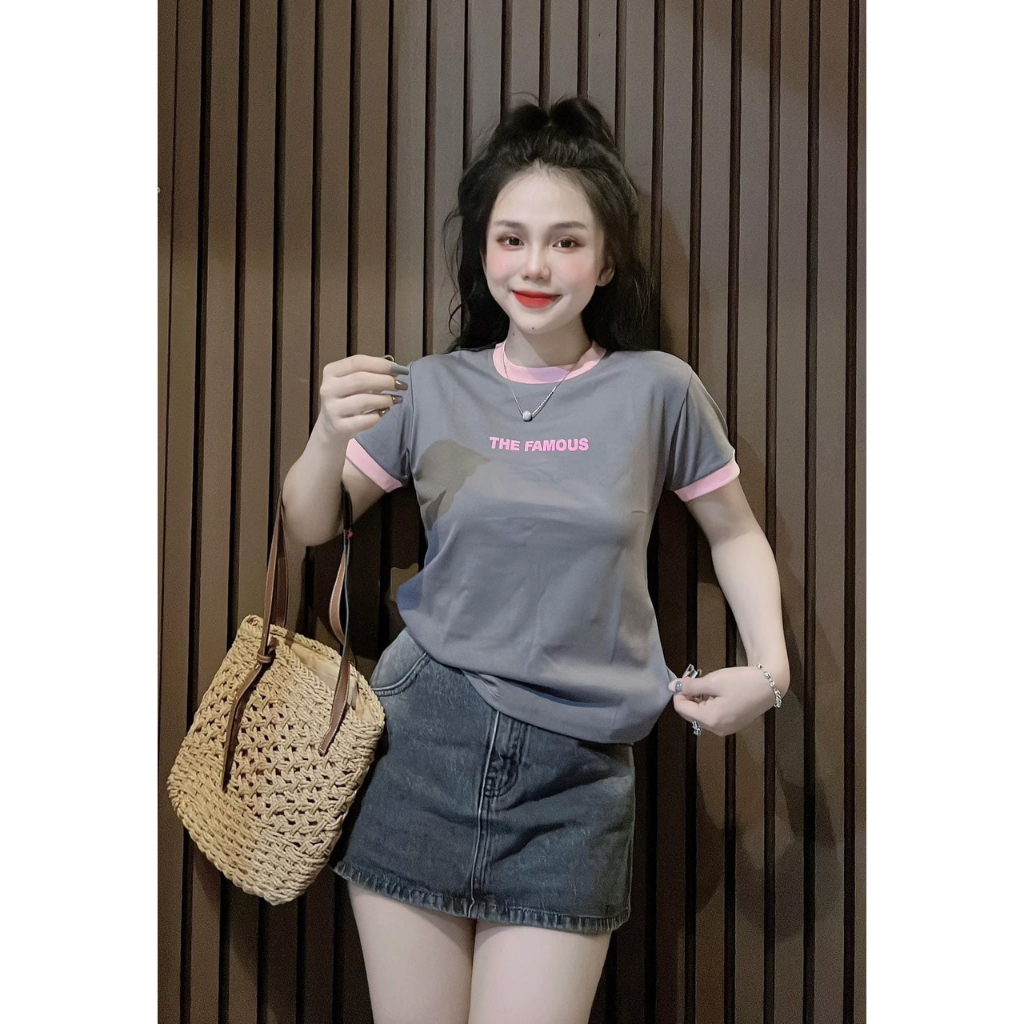 Áo thun nữ dáng ôm nữ viền tay cổ