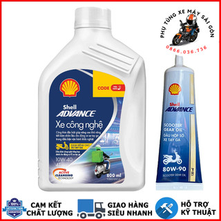 Nhớt xe ga Shell Advance Xe công nghệ Scooter 10W40 800ML và láp shell