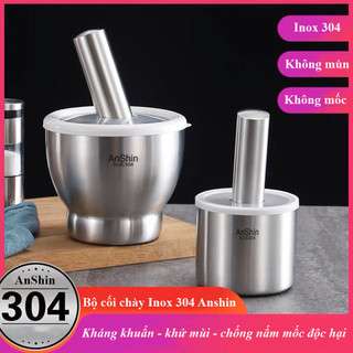 Cối chày Inox 304 Anshin - kháng khuẩn, khử mùi - bảo hành trọn đời không han gỉ