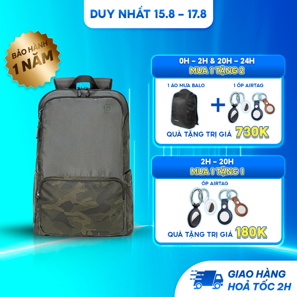 Balo Laptop/ Macbook Tucano Terra Camouflage cao cấp chống sốc 16 inch