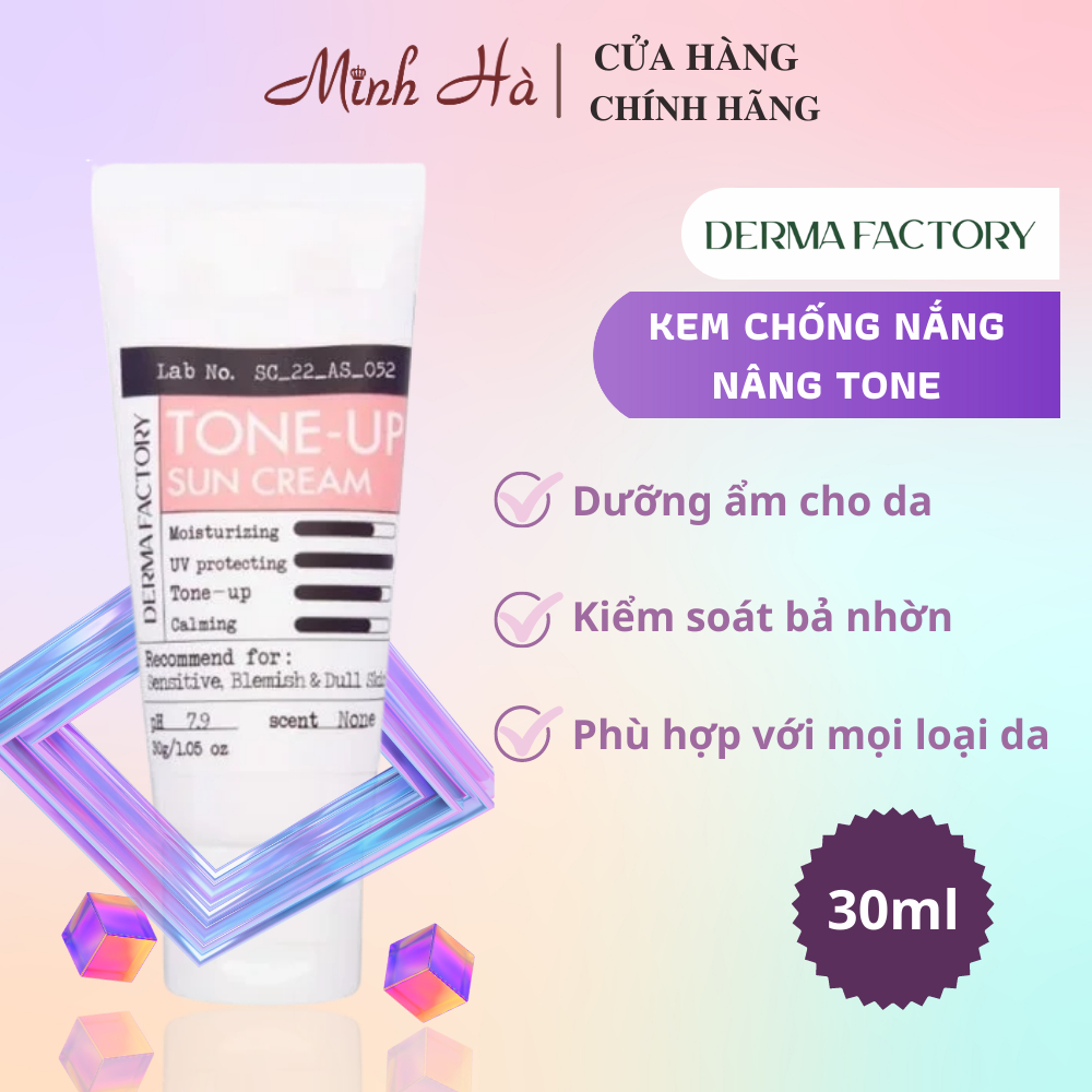 Kem chống nắng nâng tone Derma Factory Tone Up Sun Cream 30g dưỡng ẩm êm dịu cho mọi loại da