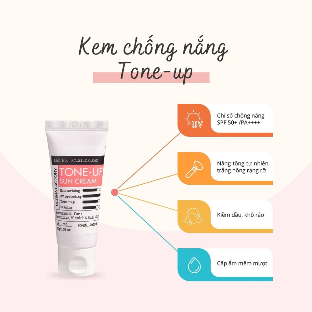 Kem chống nắng nâng tone Derma Factory Tone Up Sun Cream 30g dưỡng ẩm êm dịu cho mọi loại da