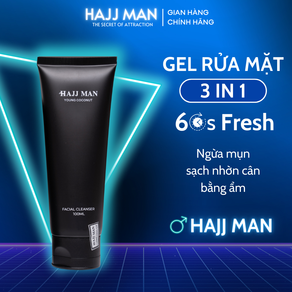 Sữa rửa mặt nam HAJJ MAN Young Coconut 100ml hương dừa thơm mát giúp làm sạch mọi bụi bẩn 100ml - Hàng Chính Hãng