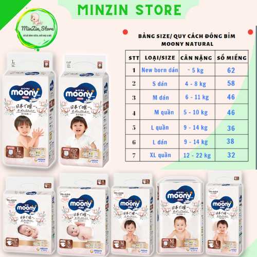 Tã bỉm Moony natural Moony trắng nội địa Nhật size NB S M L XL