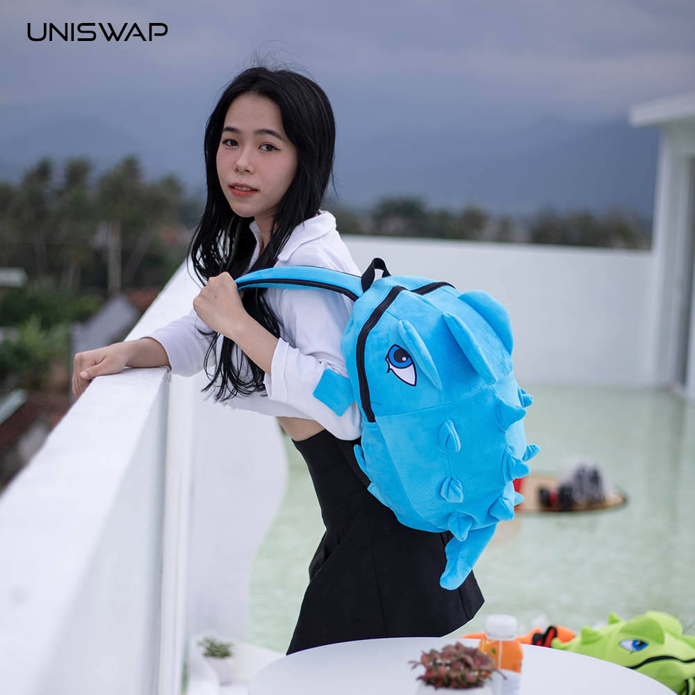 Balo khủng long - Balo rồng đựng được laptop VẢI NHUNG 2 LỚP - MÀU XANH DƯƠNG