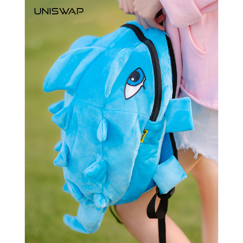 Balo khủng long - Balo rồng đựng được laptop VẢI NHUNG 2 LỚP - MÀU XANH DƯƠNG