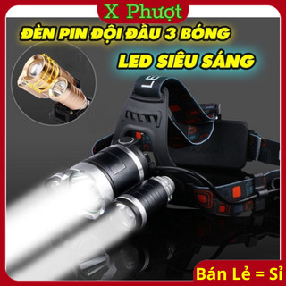 Đèn pin đội đầu 3 bóng led siêu sáng tặng kèm sạc và 2 pin