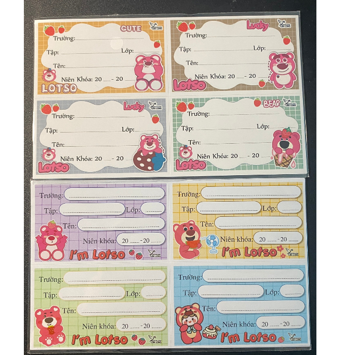 Set 20 Nhãn Vở Gấu Dâu - Nhãn Tên Lotso Dễ Thương Hồng Cho Học Sinh Mẫu Mới 2023 Giá Rẻ Saka