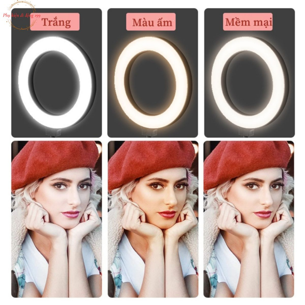 Đèn livestream để bàn 16cm có đèn 3 màu 2 kẹp điện thoại, Đèn livestream 2 kẹp quay video review sản phẩm