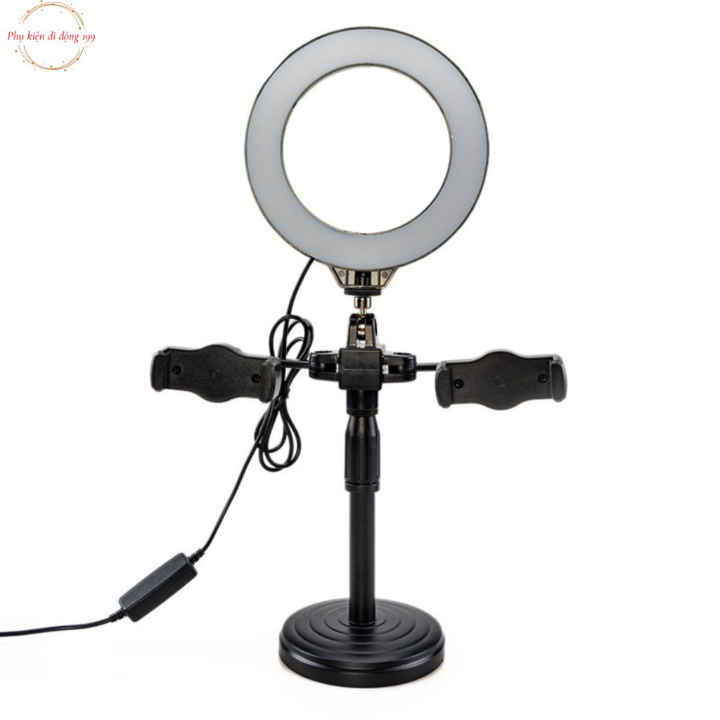 Đèn livestream để bàn 16cm có đèn 3 màu 2 kẹp điện thoại, Đèn livestream 2 kẹp quay video review sản phẩm