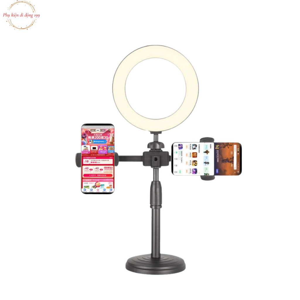 Đèn livestream để bàn 16cm có đèn 3 màu 2 kẹp điện thoại, Đèn livestream 2 kẹp quay video review sản phẩm