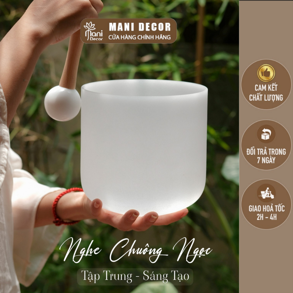 Chuông xoay bằng thạch anh tinh khiết, chữa lành, thanh tẩy sử dụng trong yoga, phòng thiền, spa - Mani Decor