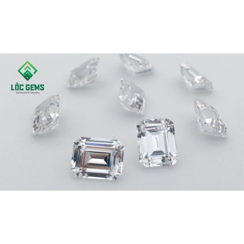 ( 9x13 - 11x15) Kim cương Moissanite Hình Chữ Nhật cắt Emerald nước D/FL - Giấy kiểm định GRA - Hàng Mỹ USA