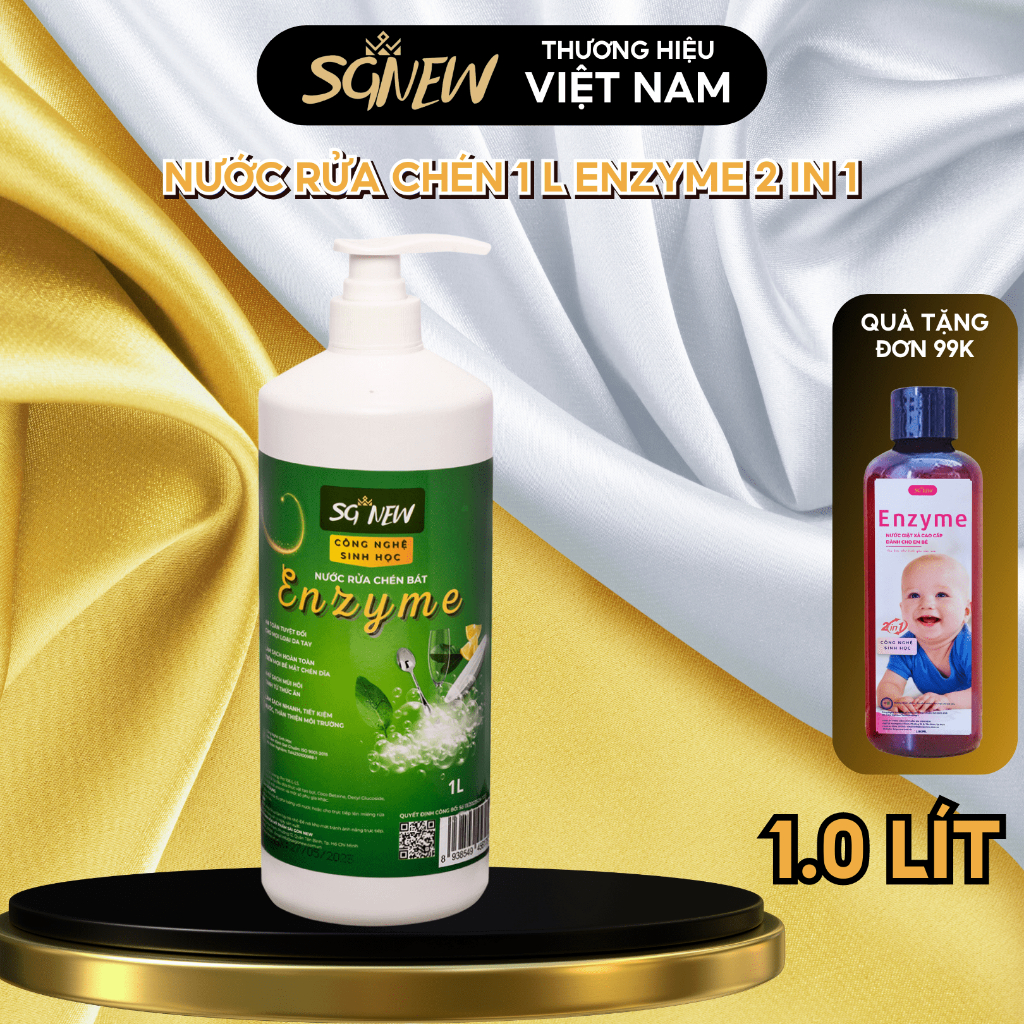 Nước rửa chén SG New 1L công nghệ sinh học Enzyme làm sạch dịu nhẹ phù hợp với mọi loại da