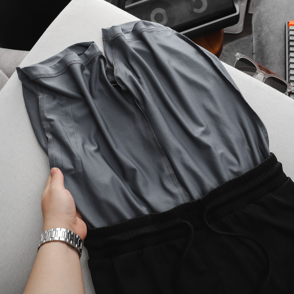 Set Nam Raglan T-shirt Short Gray Mix, Chất Vải Poly Thoải Mái, SB0020, SOMEHOW